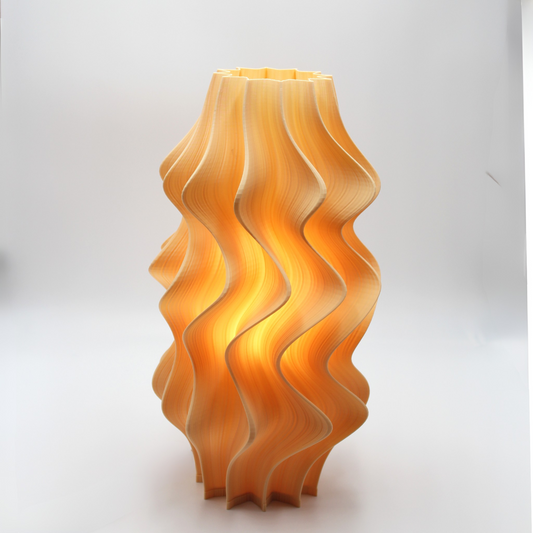Wavy-patterned Apricot orange lamp on a white background