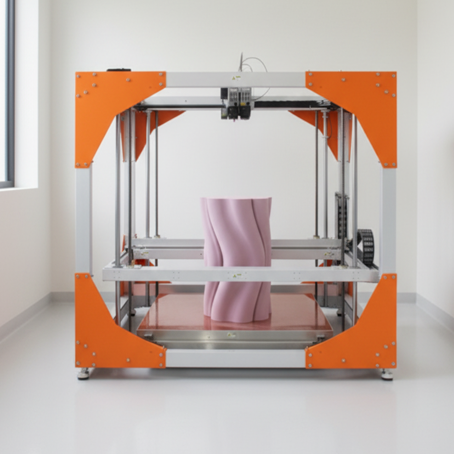 Side table being 3D printed on Namami Studio’s large-scale printer ‘Baby G’, showcasing the industrial layering process that builds the table’s sculptural form.