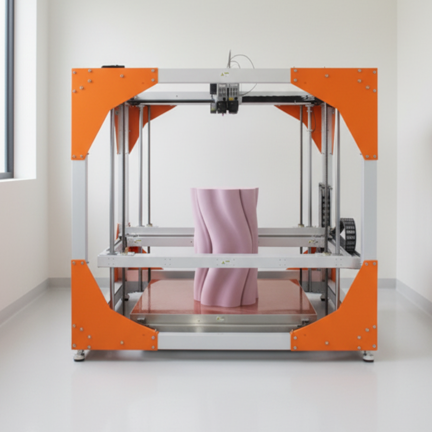 Side table being 3D printed on Namami Studio’s large-scale printer ‘Baby G’, showcasing the industrial layering process that builds the table’s sculptural form.