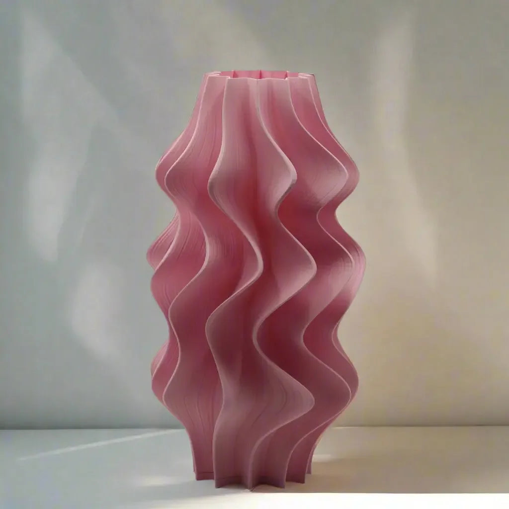 Iris Lamp Flamingo styled with floral arrangements on dresser