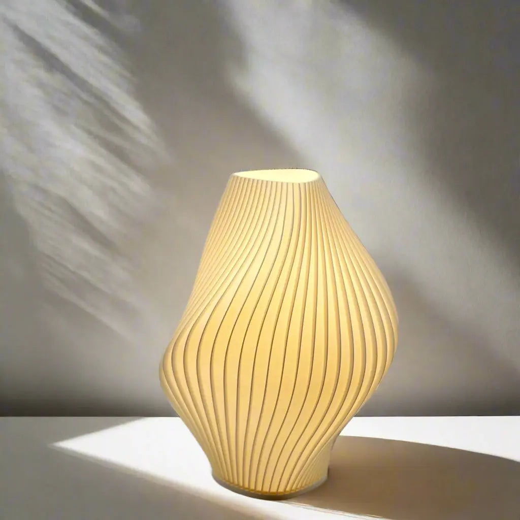 Pleat Lamp Namami studio, White ceramic Pleat Lamp in contemporary living room