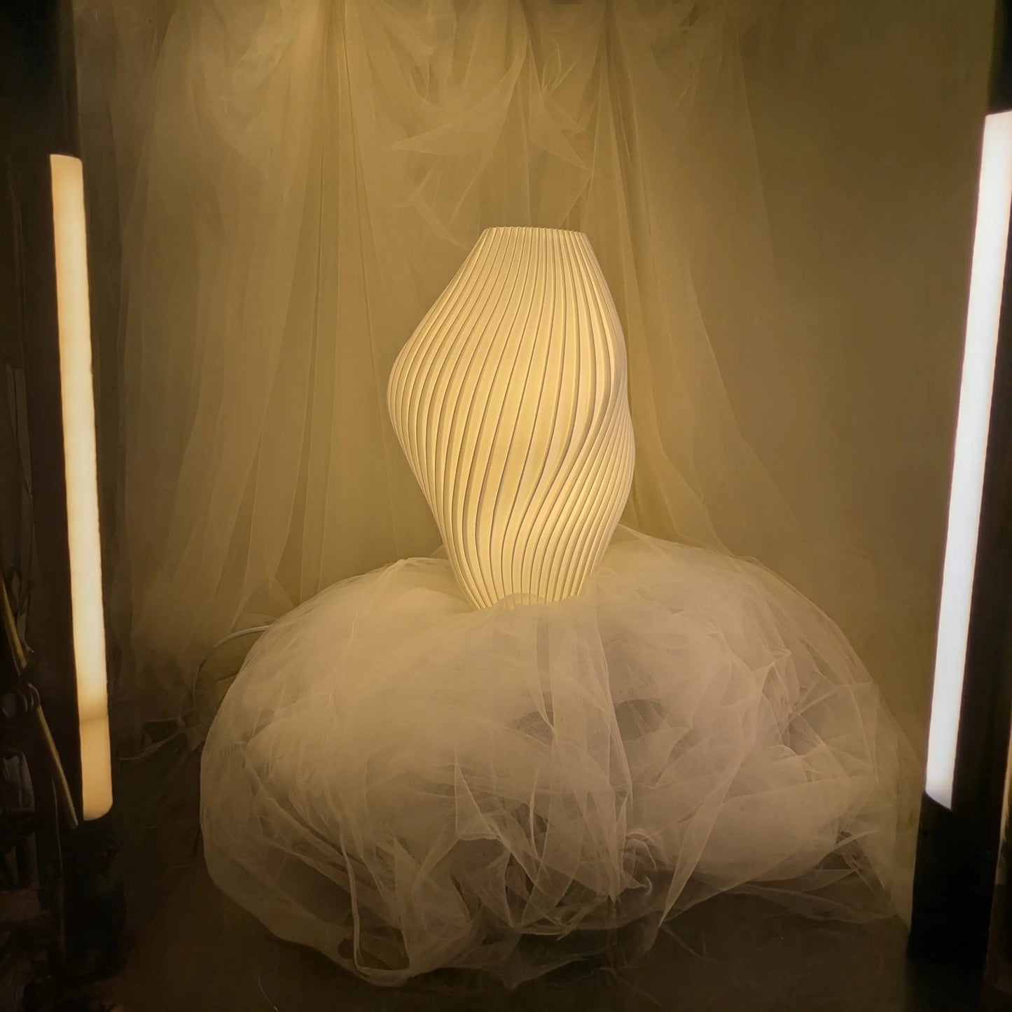 Pleat Lamp Namami, Pleat Lamp styled on bookshelf with artisan decor