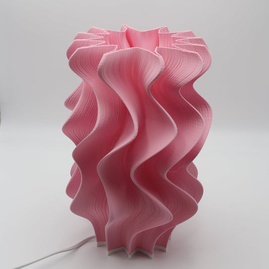 A close-up of a Flamingo Iris lamp, a unique offcut with a clean, cropped top edge.