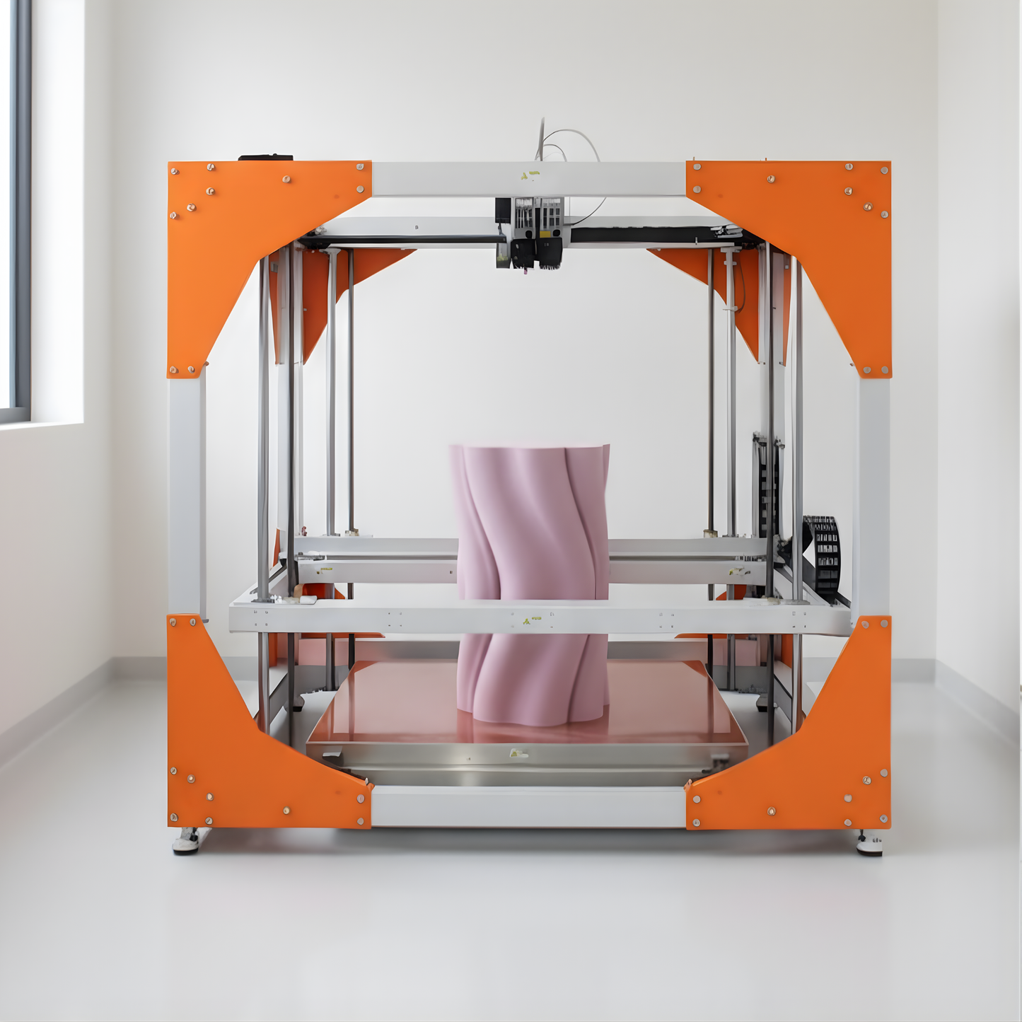 Side table being 3D printed on Namami Studio’s large-scale printer ‘Baby G’, showcasing the industrial layering process that builds the table’s sculptural form.