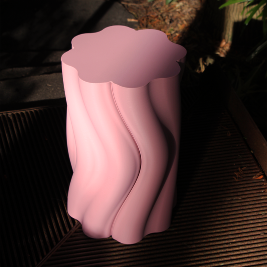 Dune Side Table in Pink sand matte finish – sculptural 3D printed furniture inspired by sand dunes.