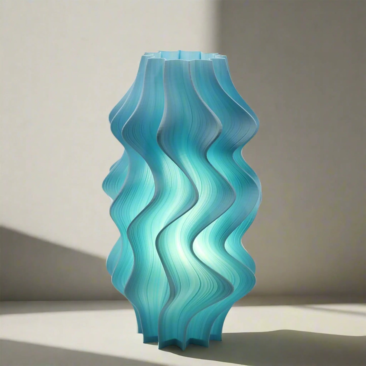 Designer Iris Lamp glowing in luxury powder room
