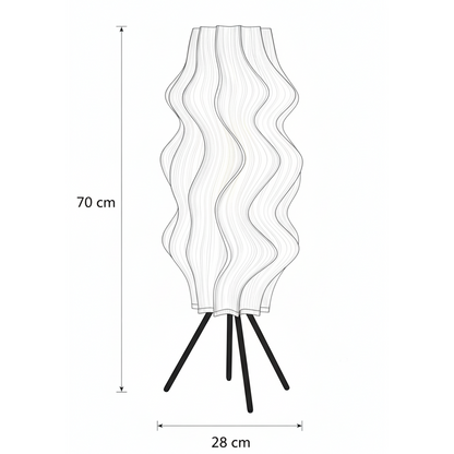 Line drawing of a Iris floor lamp with dimensions on a white background