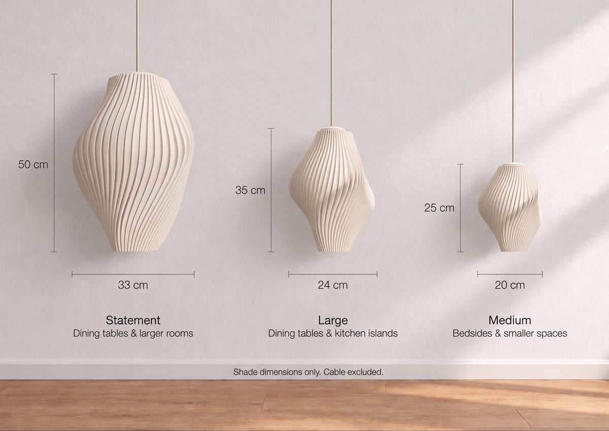 Pleat Pendant size guide: Statement, Large and Medium