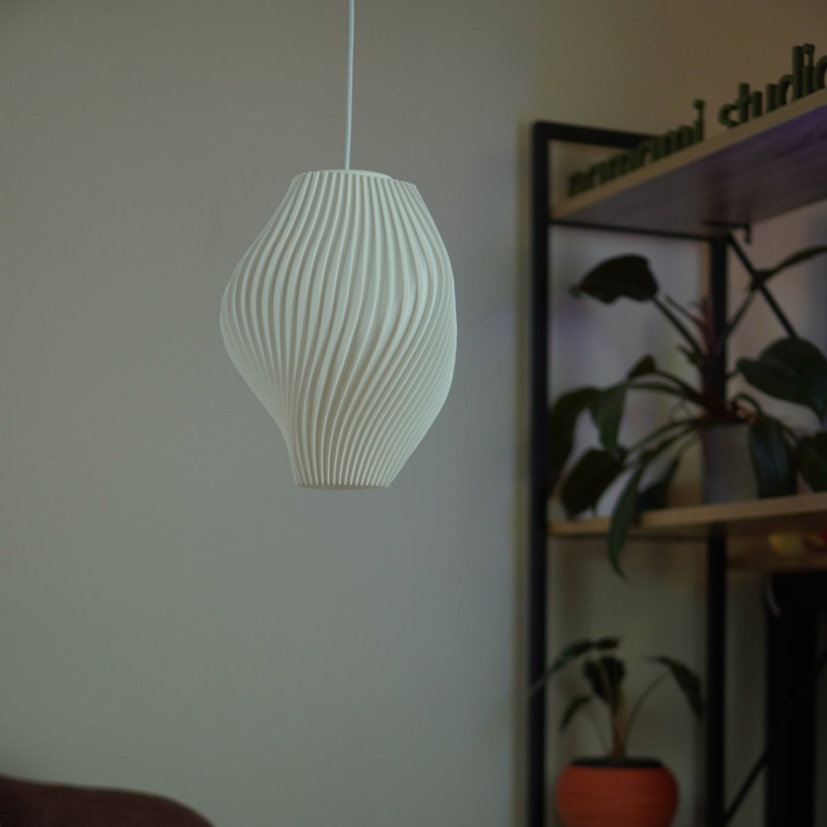 Crème Pleat Medium pendant Seconds OS047 switched off
