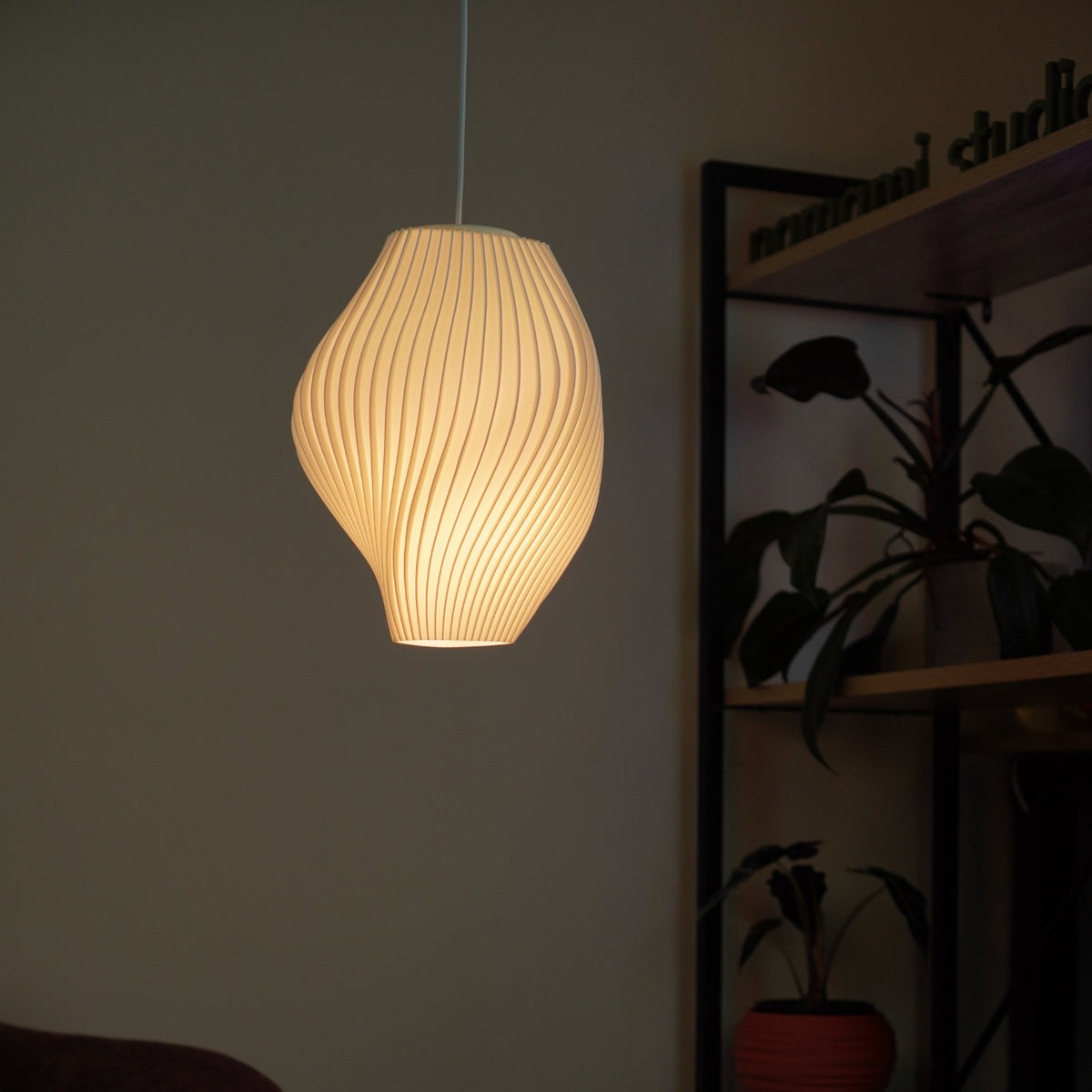 Crème Pleat Medium pendant Seconds OS047 switched on