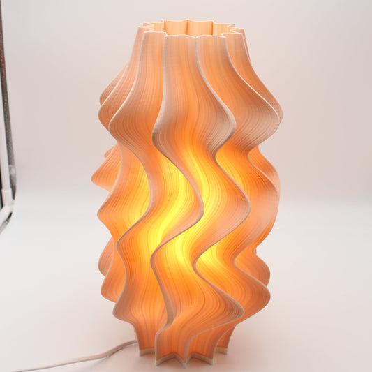 A 35cm Peach Iris Lamp with a small gap between the shade and base.