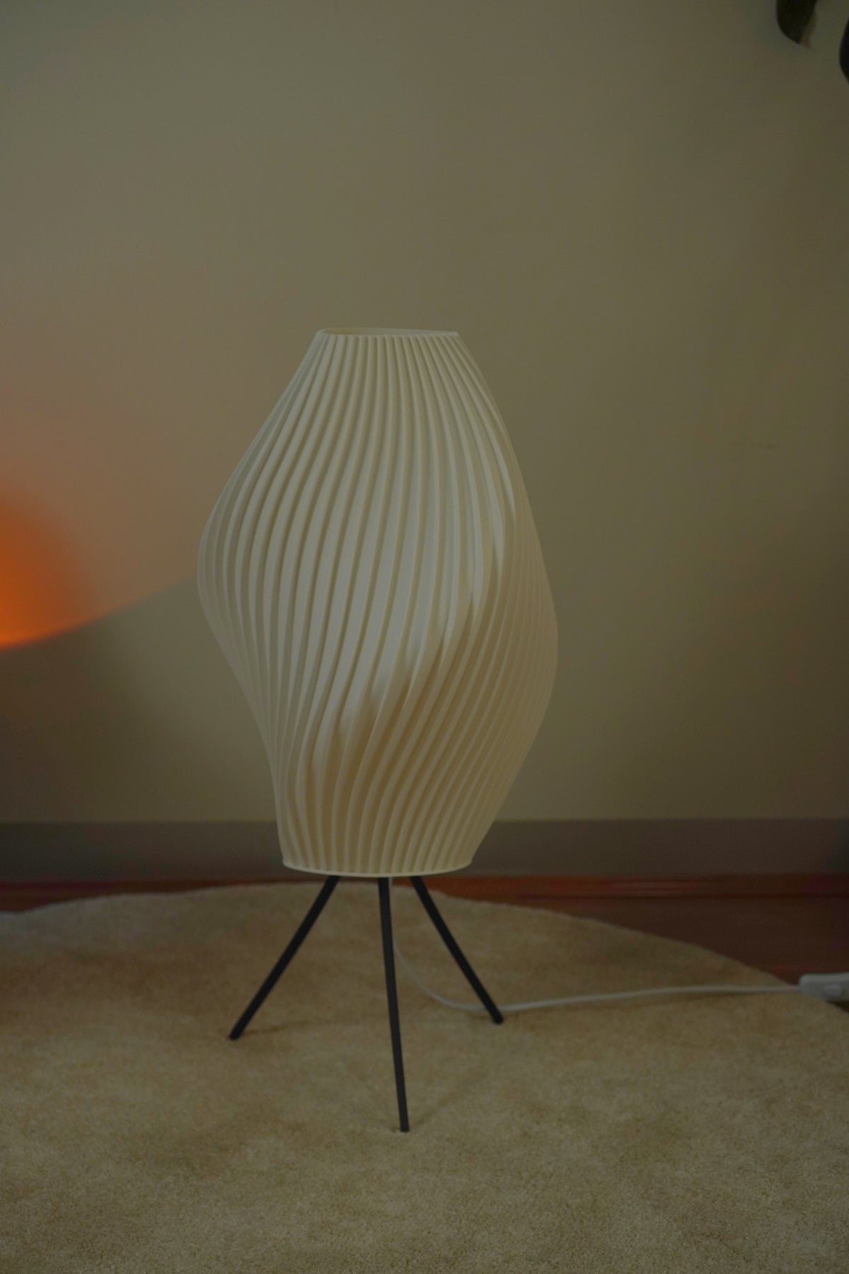 Crème Pleat Floor Lamp switched off