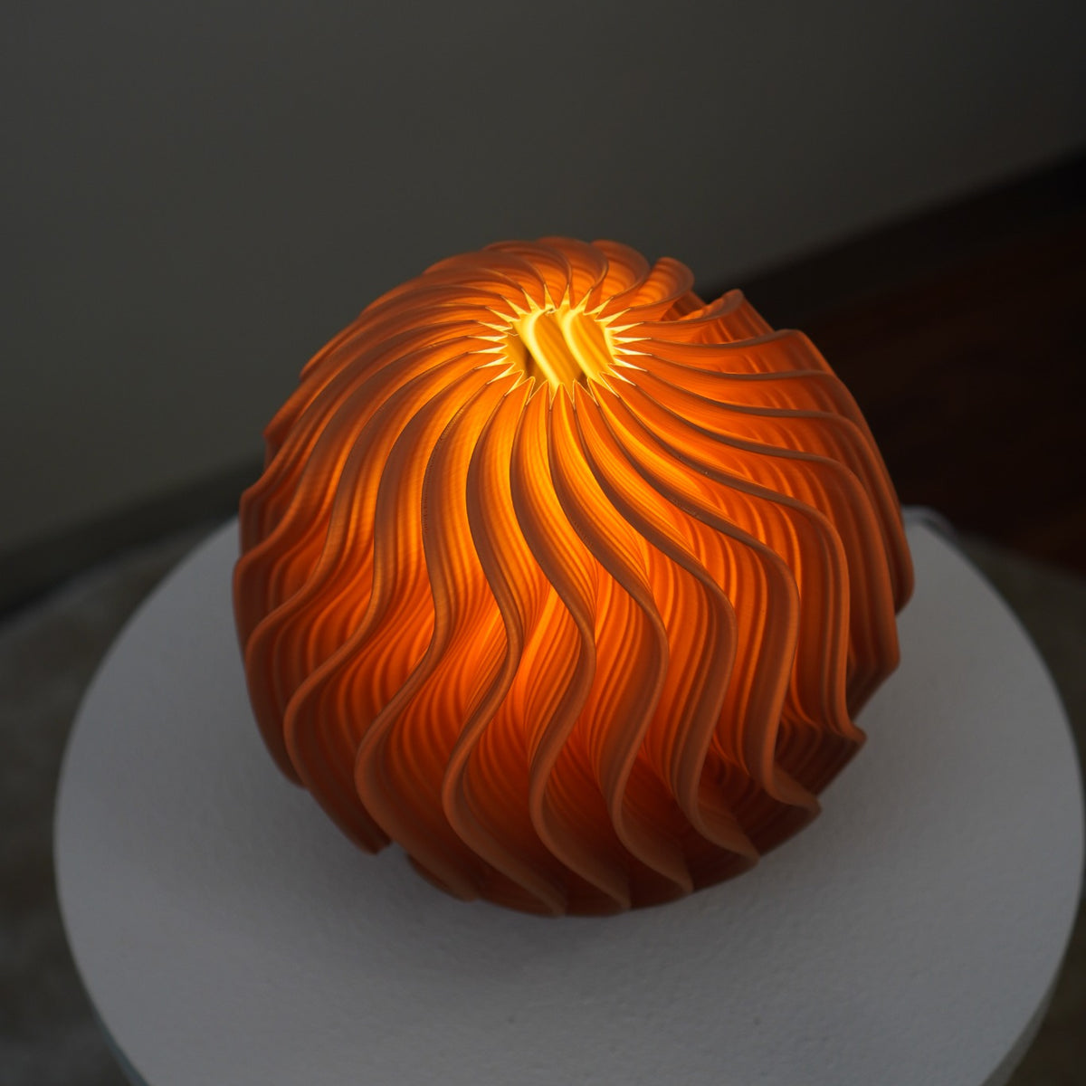 Sand Orb colour trial Studio Seconds - illuminated top angle