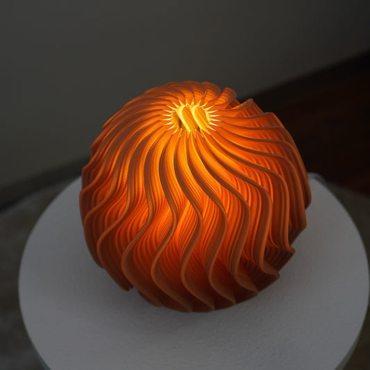 Sand Orb colour trial Studio Seconds - illuminated top angle